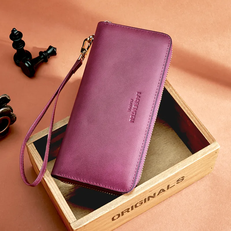 Old Man's Head Oil Wax Cow Leather Wallet Women's Purple-1
