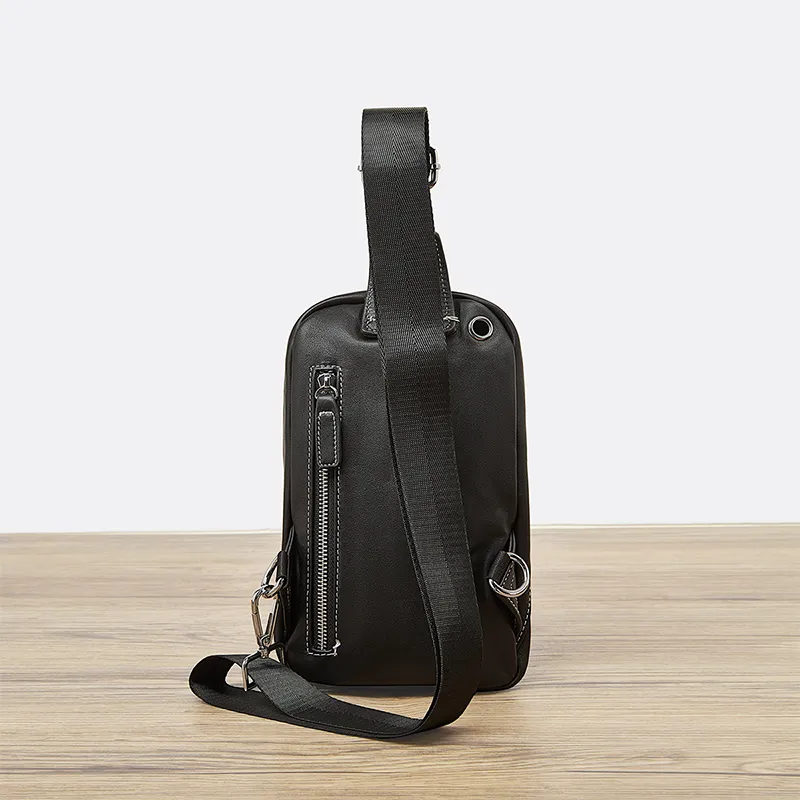 Old Man's Head Cow Leather Sling Bag Men's Black-4