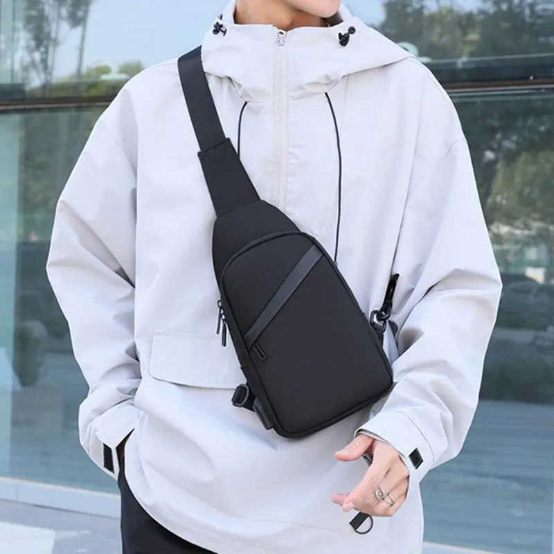 Old Man's Head Fabric Sling Bag Men's Black-5