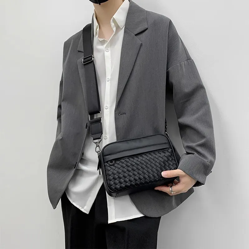 Old Man's Head Synthetic Leather Crossbody Bags Men's Black/Black Checkerboard/Black Pattern-32