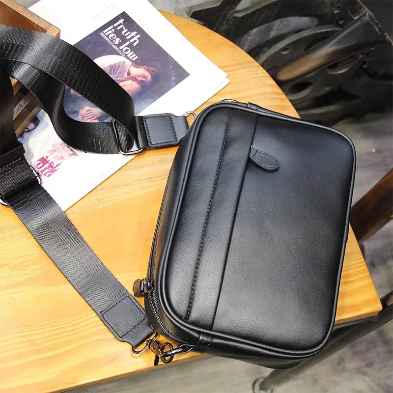 Old Man's Head Synthetic Leather Crossbody Bags Men's Black/Black Checkerboard/Black Pattern-3