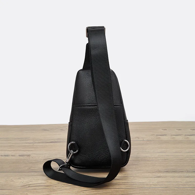 Old Man's Head Top Grain Cow Leather Sling Bag Men's Black-5