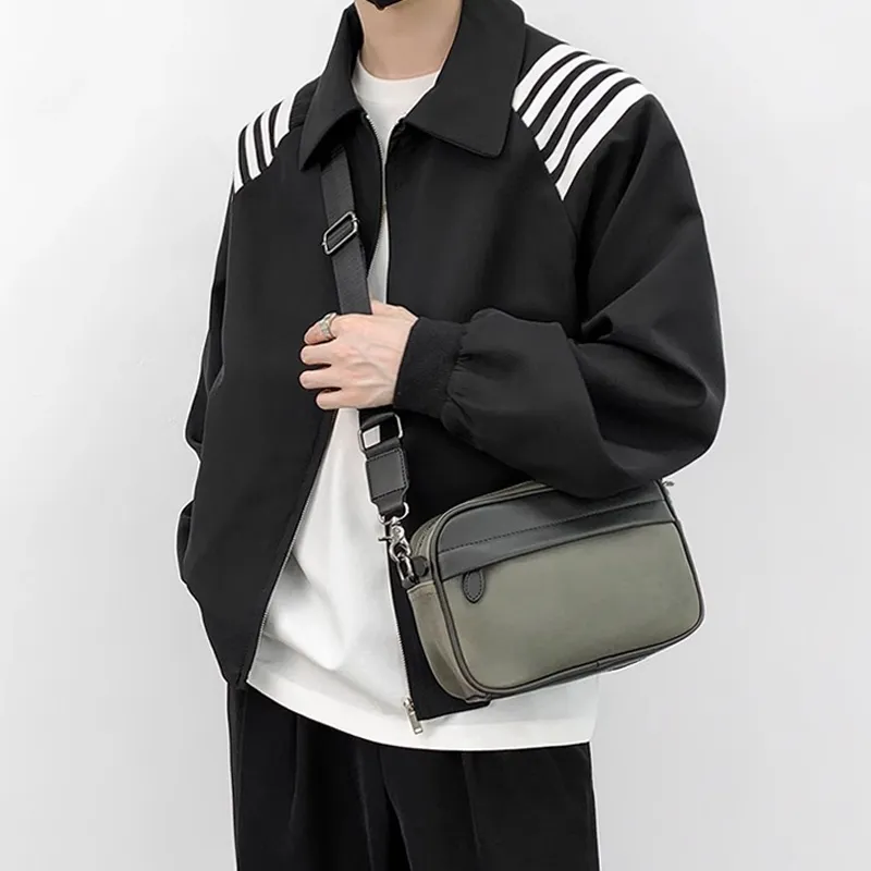 Old Man's Head Synthetic Leather Crossbody Bags Men's Black/Black Checkerboard/Black Pattern-26