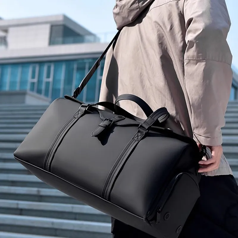 Old Man's Head Synthetic Leather Travel Bag Unisex Black/Gray-3
