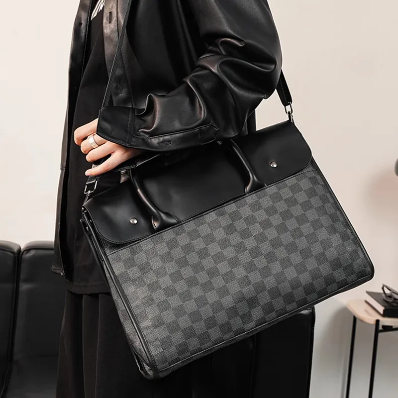 Old Man's Head Synthetic Leather One Shoulder Crossbody Briefcase Men's Black/Gray-4