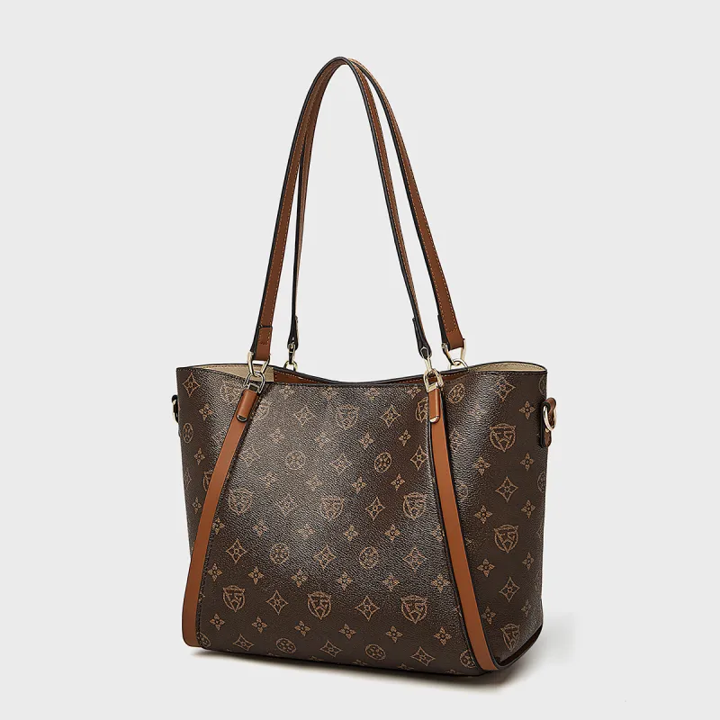 Old Man's Head Synthetic Leather Tote Bag, Shoulder Bag Women's Coffee/Khaki-6