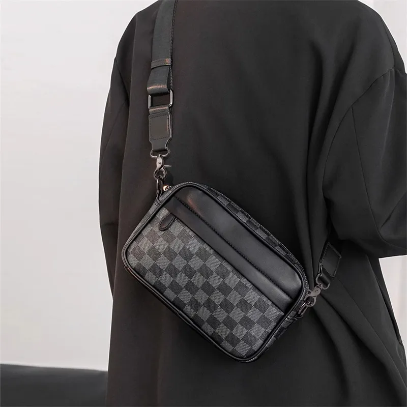 Old Man's Head Synthetic Leather Crossbody Bags Men's Black/Black Checkerboard/Black Pattern-6