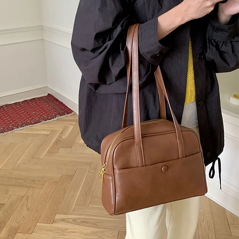 Old Man's Head Synthetic Leather Bowling Bag, Shoulder Bag Women's Coffee/Brown/Black-12