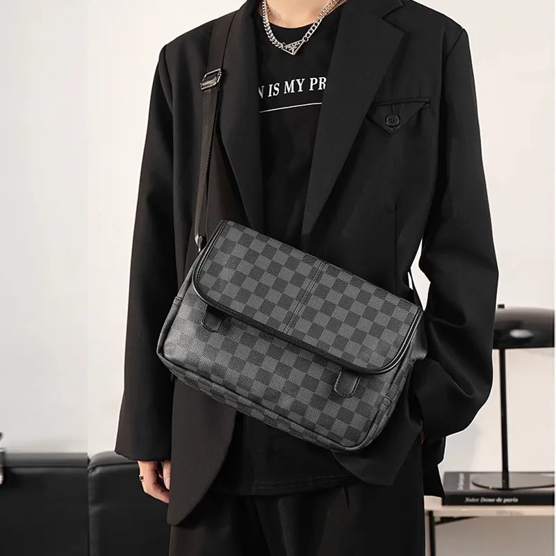 Old Man's Head Synthetic Leather Crossbody Bag Men's Black-2