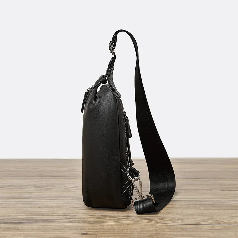 Old Man's Head Cow Leather Sling Bag Men's Black-3