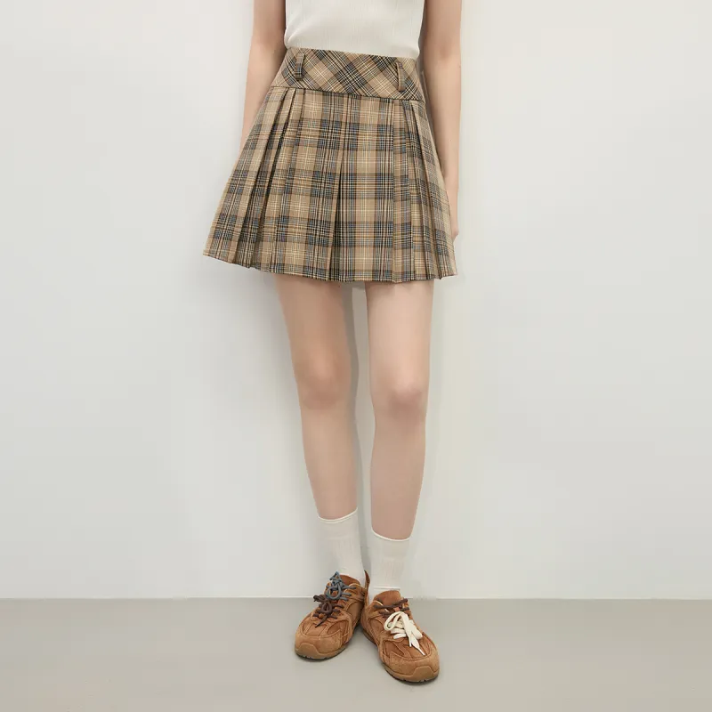 FANSILANEN Casual Short Skirts Women's Khaki Plaid-3