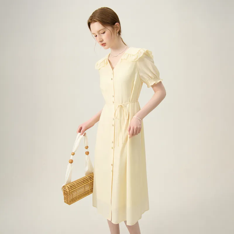 FANSILANEN Short Sleeved Dress Women's Chardonnay Yellow-4