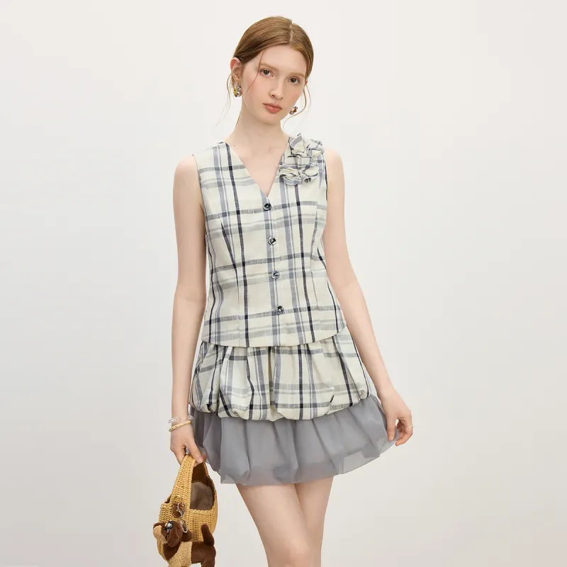 FANSILANEN Shirts Women's Beige Gray Plaid-2