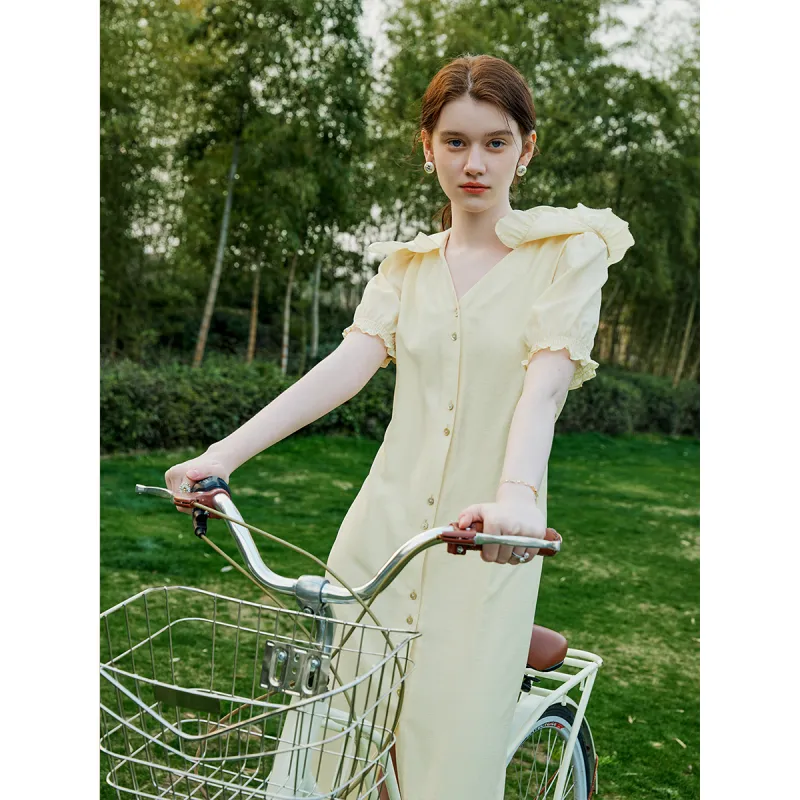 FANSILANEN Short Sleeved Dress Women's Chardonnay Yellow-2