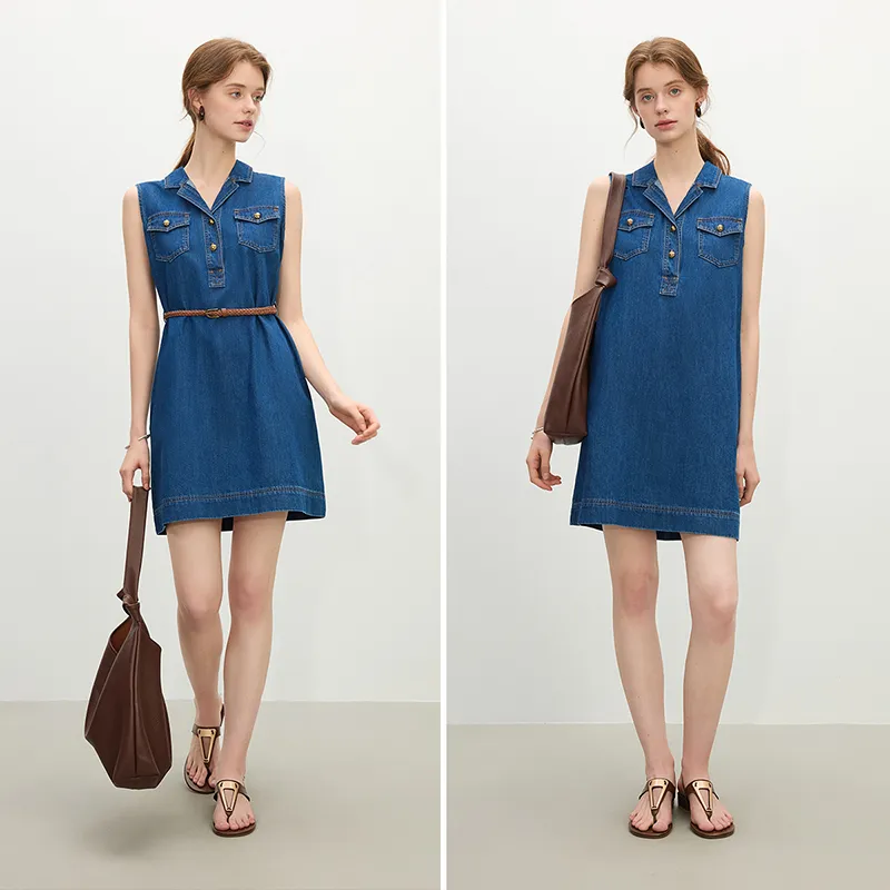 FANSILANEN Sleeveless Dress Women's Denim Blue-1