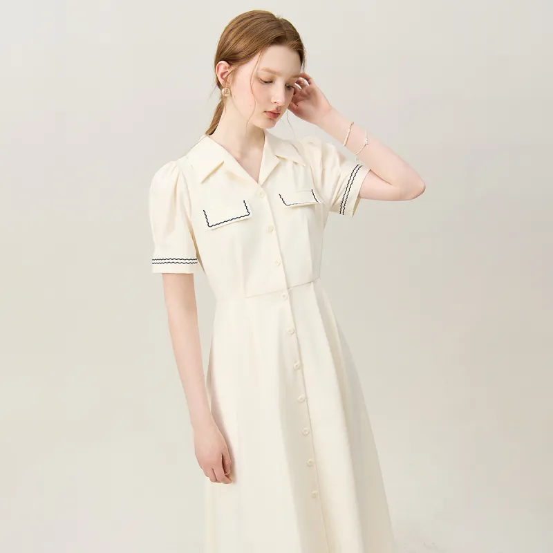 FANSILANEN Short Sleeved Dress Women's Beige Apricot-4