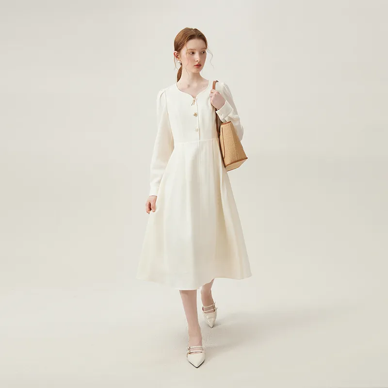 FANSILANEN Long Sleeved Dresses Women's Milk White-3