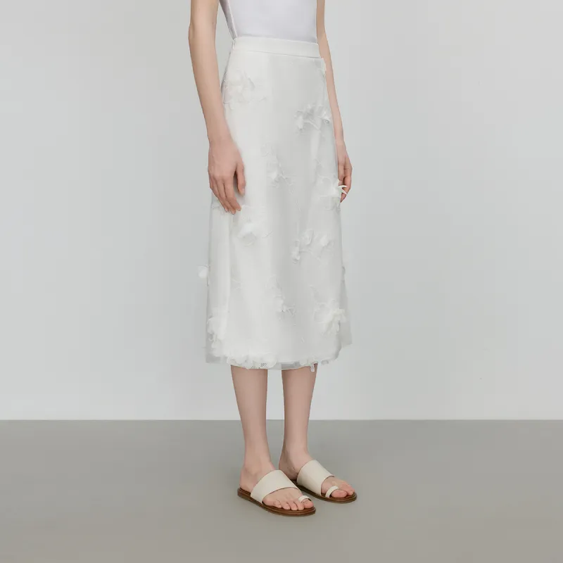 FANSILANEN Casual Long Skirt Women's Pure White-2
