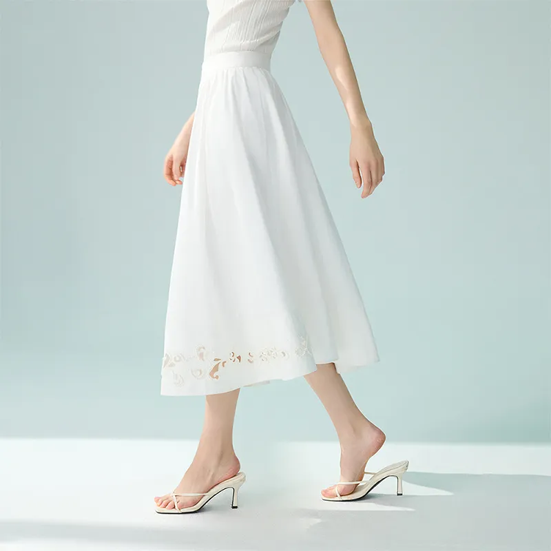 FANSILANEN Casual Long Skirt Women's Pure White-2