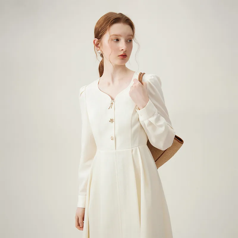 FANSILANEN Long Sleeved Dresses Women's Milk White-4