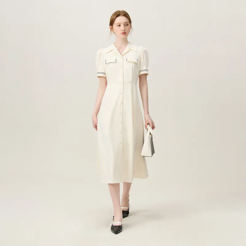FANSILANEN Short Sleeved Dress Women's Beige Apricot-2