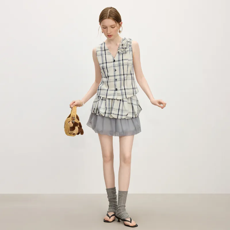 FANSILANEN Shirts Women's Beige Gray Plaid-5