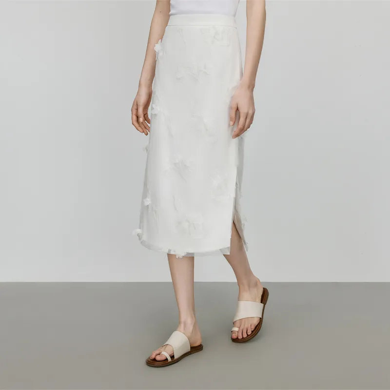 FANSILANEN Casual Long Skirt Women's Pure White-1