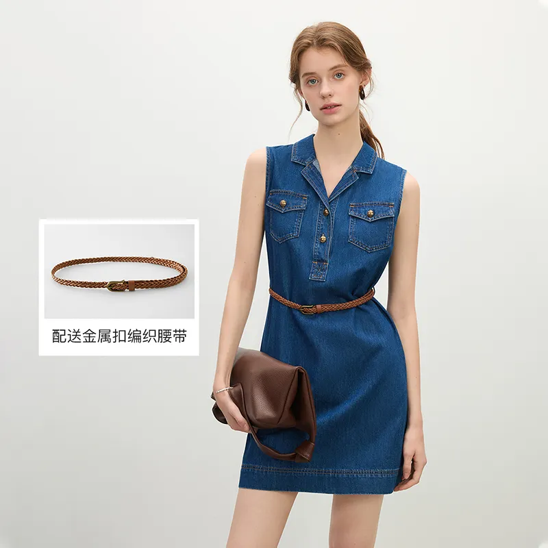 FANSILANEN Sleeveless Dress Women's Denim Blue-3