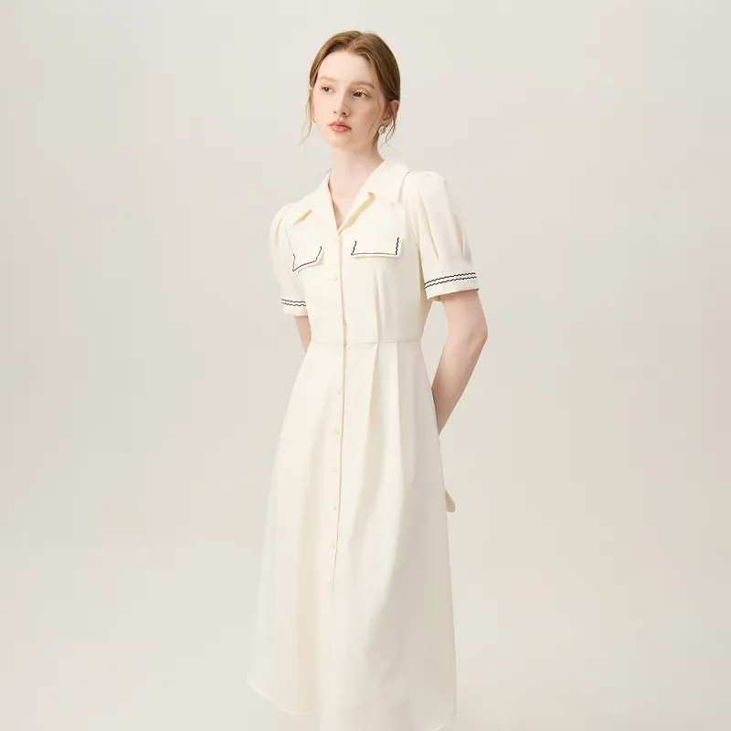 FANSILANEN Short Sleeved Dress Women's Beige Apricot-3