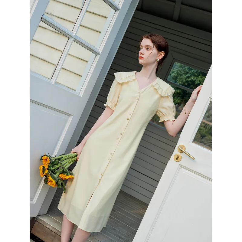FANSILANEN Short Sleeved Dress Women's Chardonnay Yellow-3
