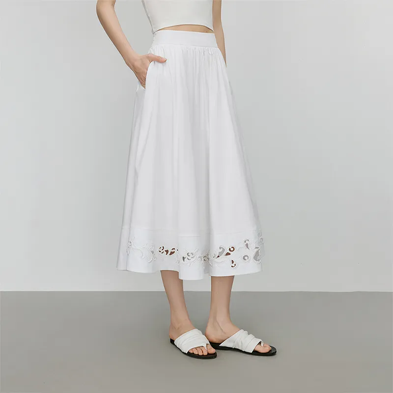 FANSILANEN Casual Long Skirt Women's Pure White-1