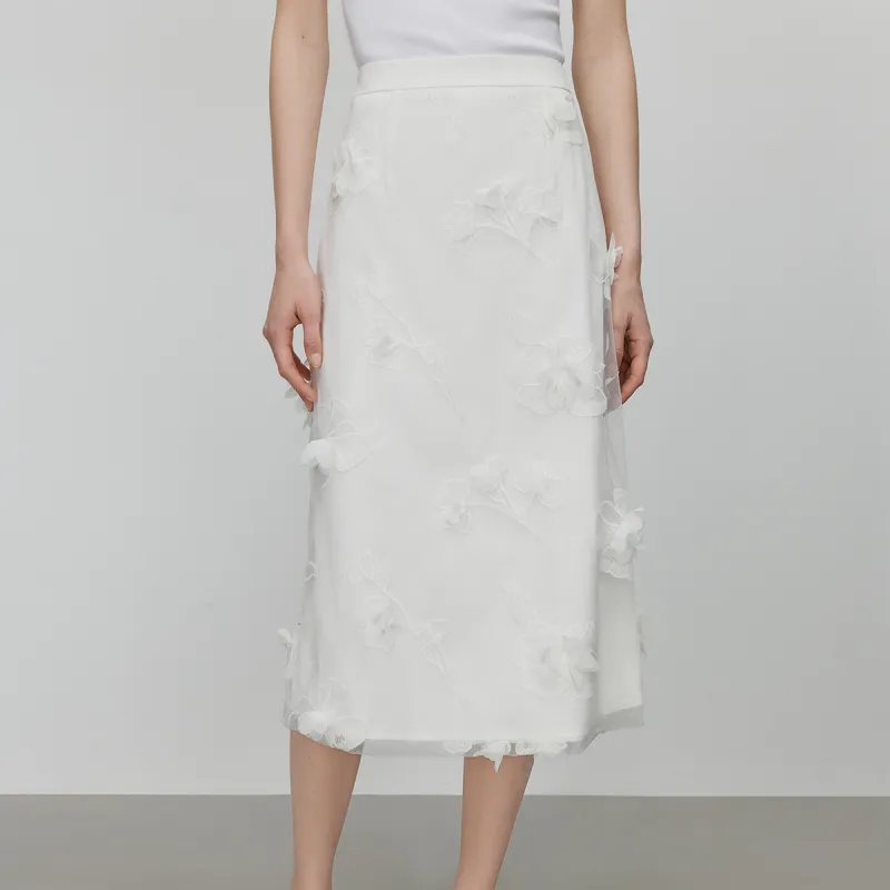 FANSILANEN Casual Long Skirt Women's Pure White-4