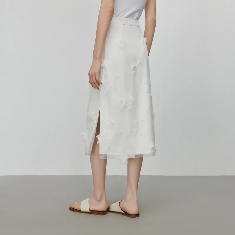 FANSILANEN Casual Long Skirt Women's Pure White-3