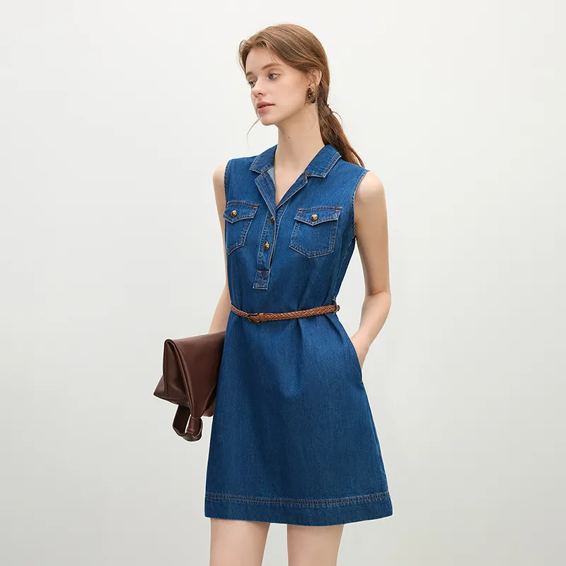 FANSILANEN Sleeveless Dress Women's Denim Blue-2