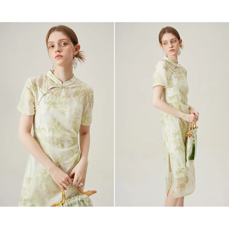FANSILANEN Short Sleeved Dress Women's Misty Green Of Jiangnan-3