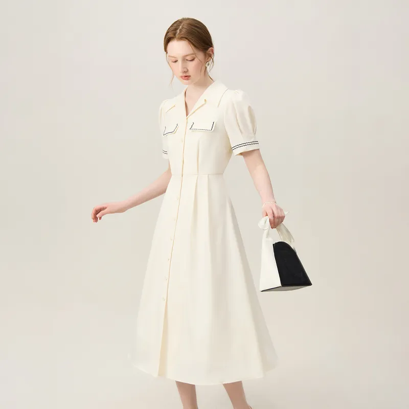 FANSILANEN Short Sleeved Dress Women's Beige Apricot-1