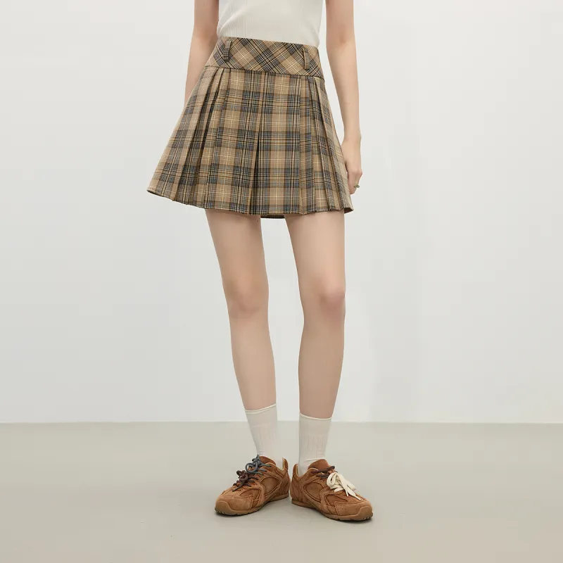 FANSILANEN Casual Short Skirts Women's Khaki Plaid-4
