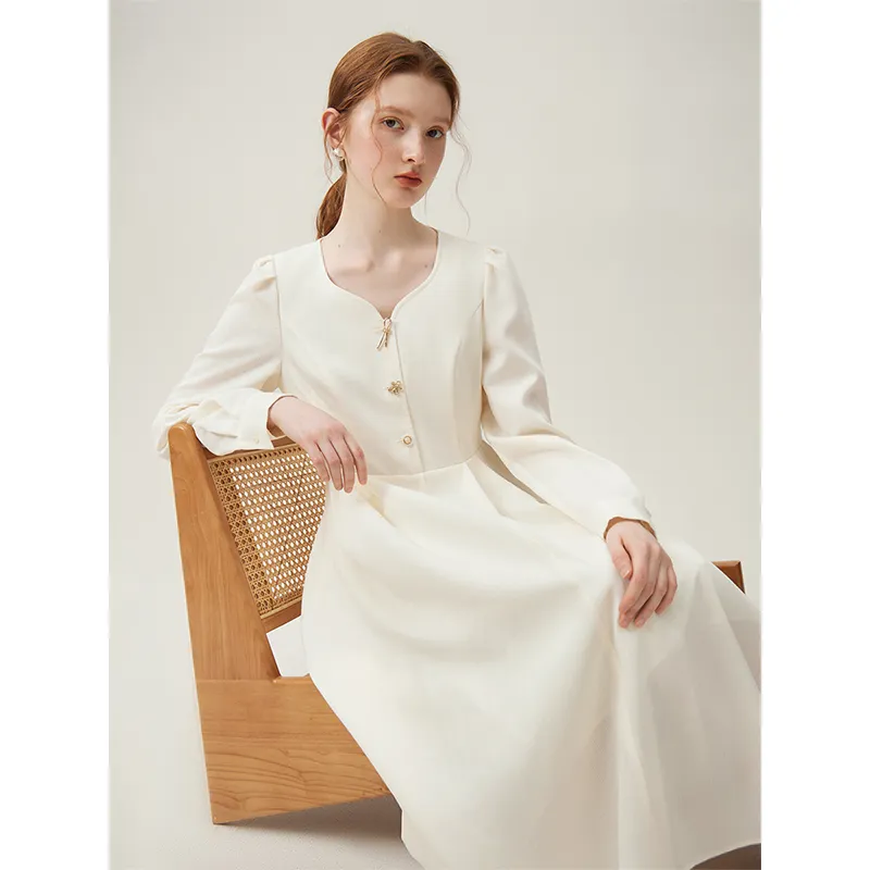 FANSILANEN Long Sleeved Dresses Women's Milk White-1