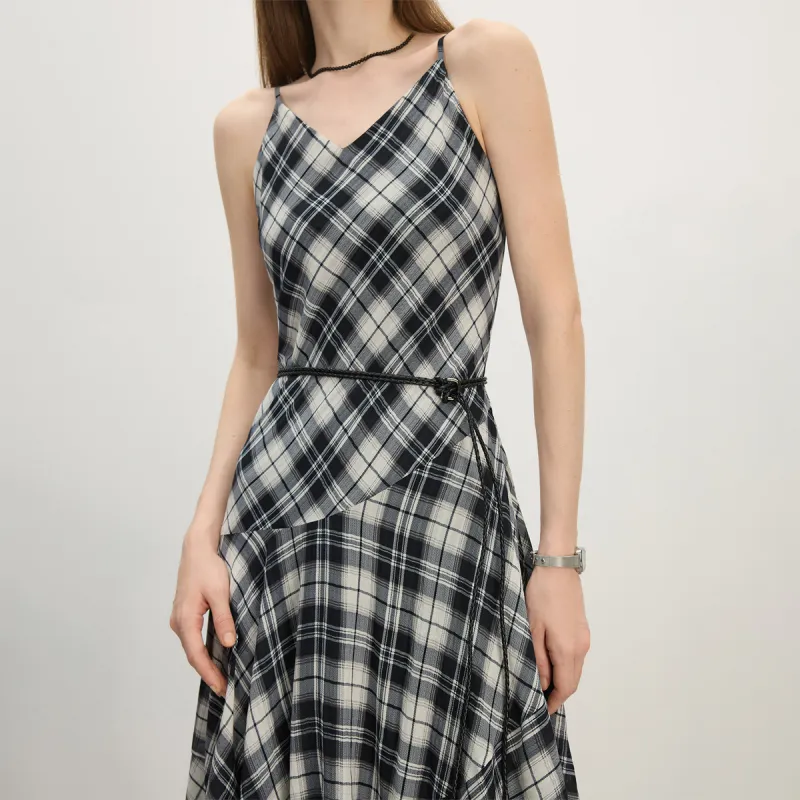 FANSILANEN Slip Dresses Women's Black Beige Plaid-1