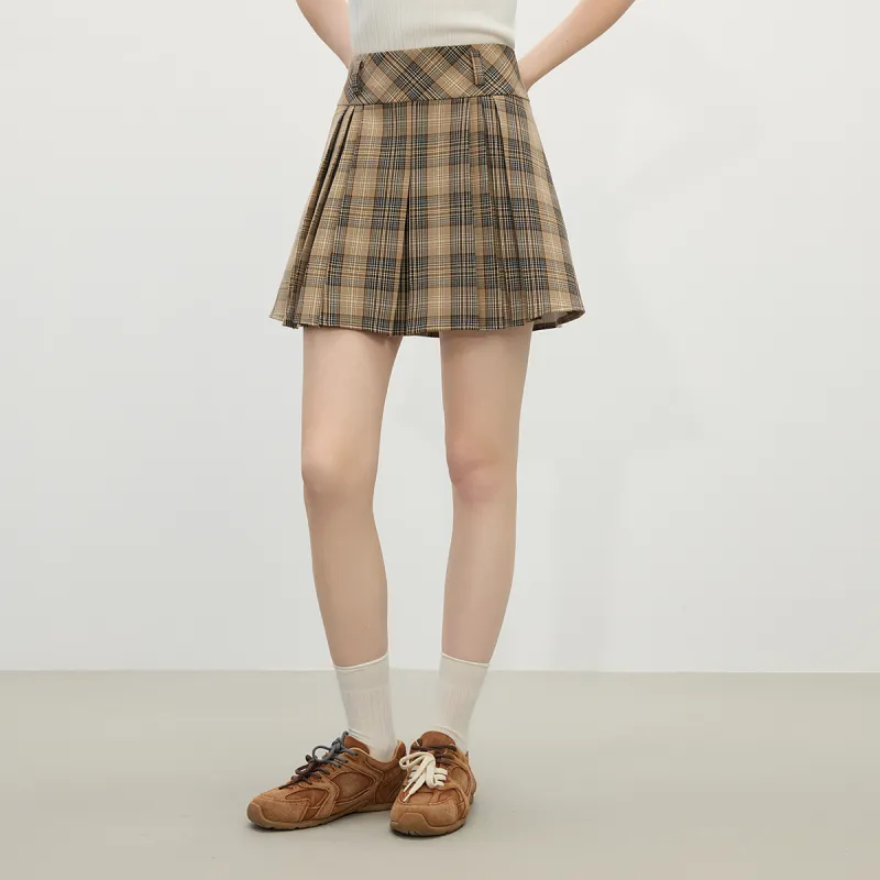 FANSILANEN Casual Short Skirts Women's Khaki Plaid-2