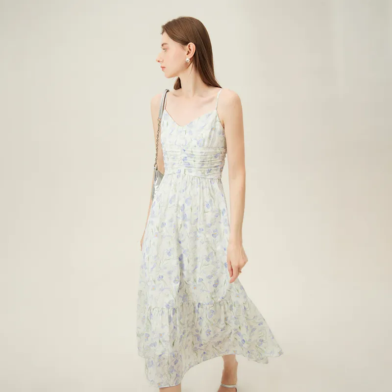 FANSILANEN Sleeveless Dress Women's White With Purple Floral-2