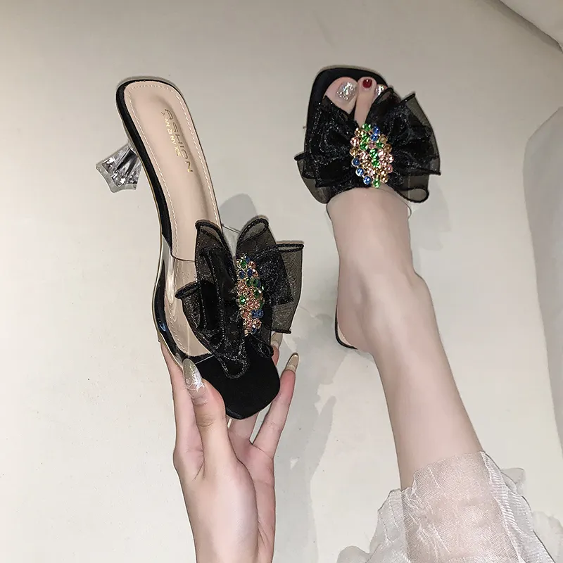 AJPAP Rubber Sole Embroidery Sequins Rhinestone Slide Slippers Women's-1