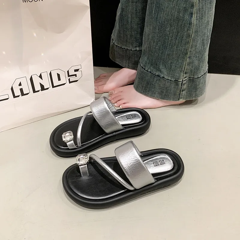 AJPAP Rubber Sole Rhinestone Slide Slippers Women's-19