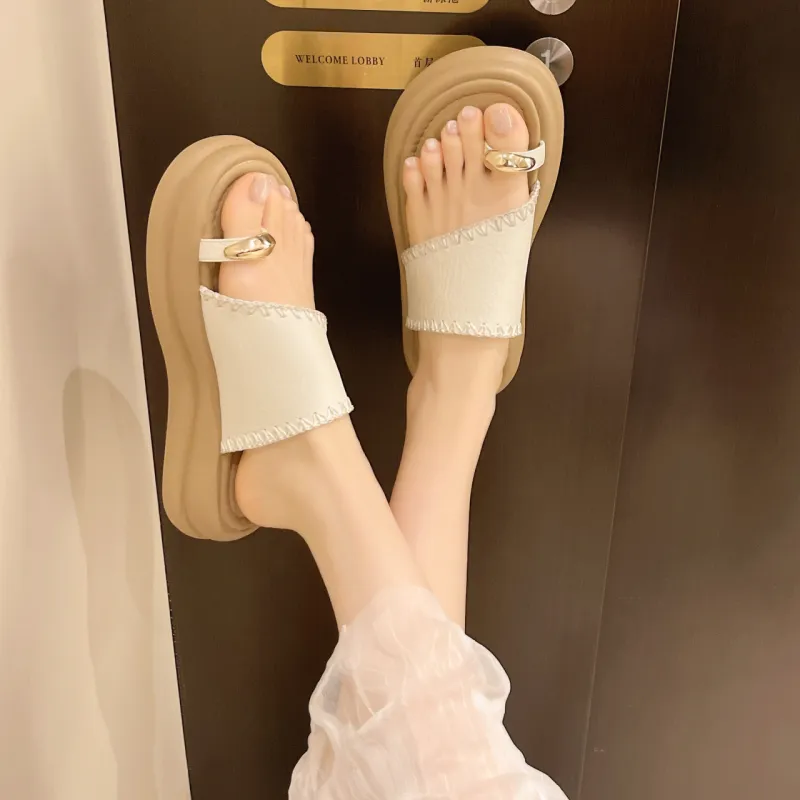 AJPAP Rubber Sole Cut Out Abrasion Resistant Slip Resistant Cushioning Slide Slippers Women's-3