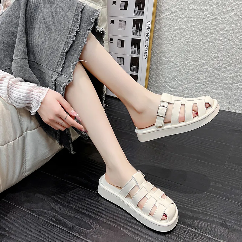 AJPAP Rubber Sole Cut Out Woven Closed Toe Slippers Women's-11