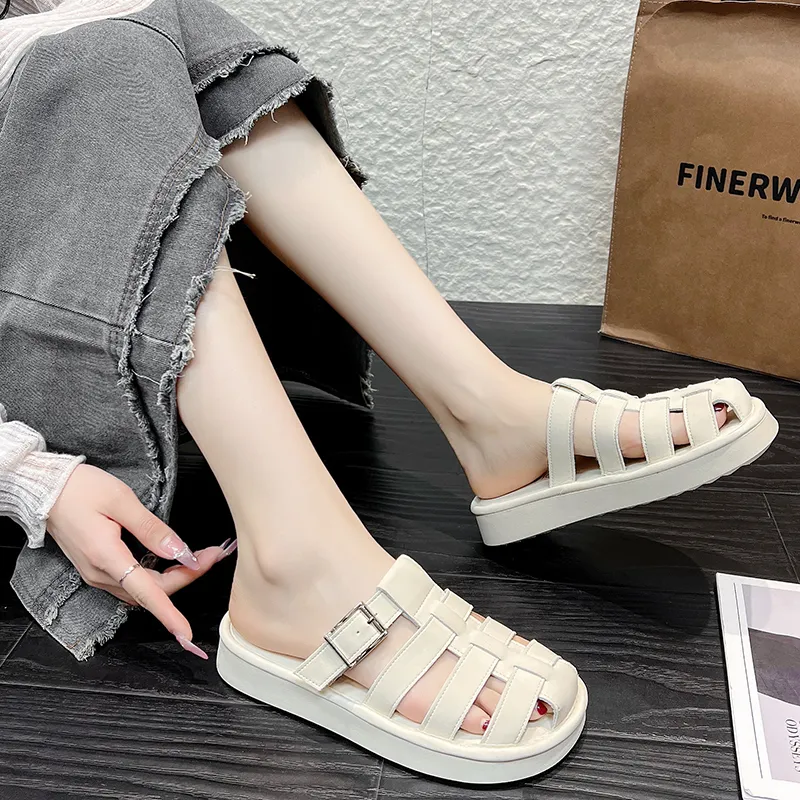 AJPAP Rubber Sole Cut Out Woven Closed Toe Slippers Women's-10