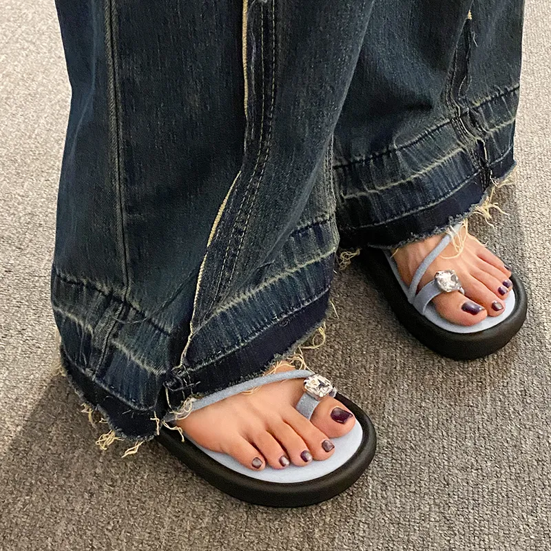 AJPAP Rubber Sole Rhinestone Slide Slippers Women's-6