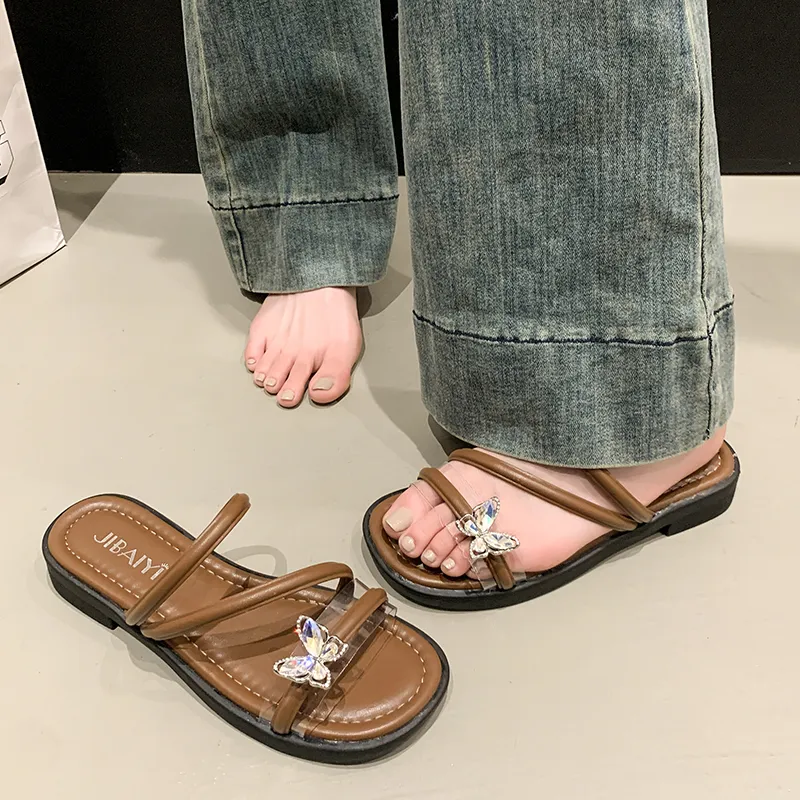 AJPAP Rubber Sole Rhinestone Slip Resistant Odor Resistant Abrasion Resistant Slide Slippers Women's-15