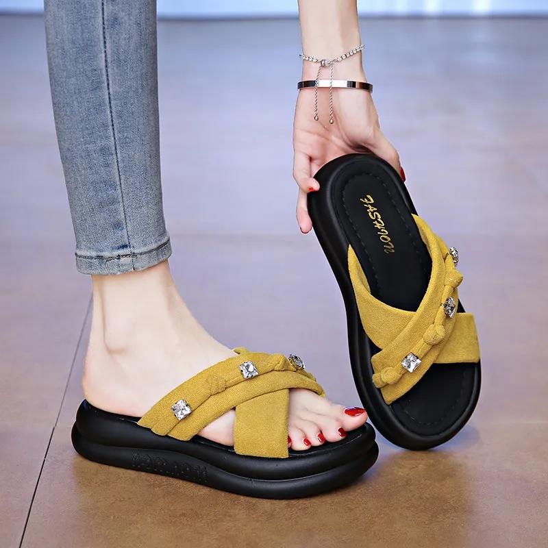 AJPAP Rhinestone Woven Slide Slippers Women's-4