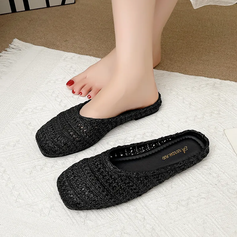 AJPAP Rubber Sole Woven Closed Toe Slippers Women's-4